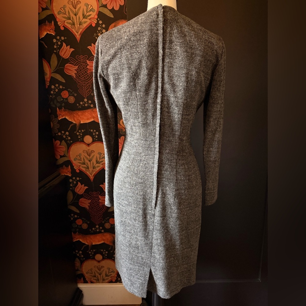 Vintage Mancini of California Dress 50s 60s Gray Textured Long Sleeve Buttons - Picture 4 of 8